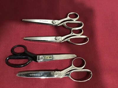 4 Vintage Pinking Shears 2 Gingher Brazil    1 Wiss CB7LH  1 Wiss CC7 - Image 1 of 4
