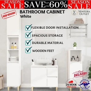 vidaXL Bathroom Cabinet Freestanding Toilet Storage Cupboard Organiser White NEW - Picture 1 of 11