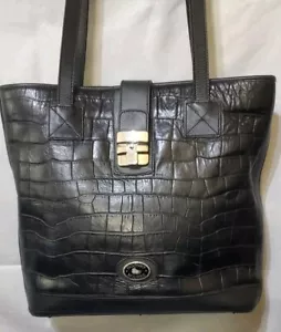 Borsa a tracolla vintage lusso Dooney & Bourke in pelle di coccodrillo nera goffrata - Foto 1 di 19