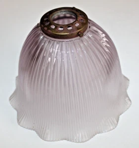 Antq Light Shade Ribbed Frosted Glass Scalloped Bottom 8-8.5" Dia w/Fitting Ring - Picture 1 of 6