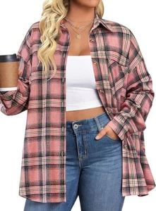 NEW W/TAG SIZE 5X 5XL Plus Size Flannel Shirts button down SOFT PINK PLAID - Picture 1 of 4