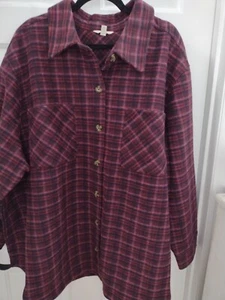 Terra & Sky Shacket Jacket Shirt Size 4X (28W306W) Burgundy Plaid With Pockets - Picture 1 of 6