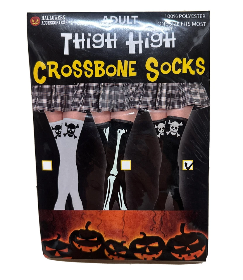 Thigh High Skull & Crossbones Stockings Socks Black Goth Punk Emo Dress Up
