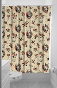 SOURPUSS LOST LOVE SAILOR GIRL SKULL BATH PUNK GOTH PINUP TATTOO SHOWER CURTAIN - Picture 1 of 3