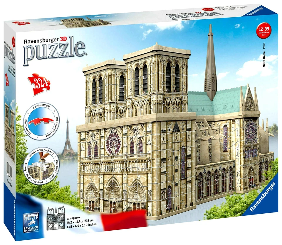 RAVENSBURGER. 3D PUZZLE. NOTRE DAME. 324 PCS. ITEM NR. 12523 NEW - Image 1 of 3