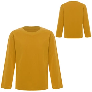 Kids Girls Boys Solid Color Basic Long Sleeve Pullover Top Cotton T-shirts - Picture 1 of 128