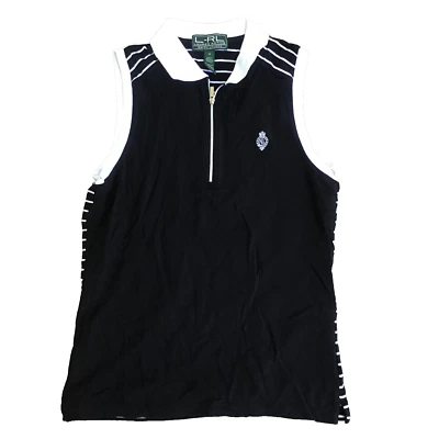 Lauren Ralph Lauren Women Medium Sleeveless Golf Shirt Striped Black White RLL - Image 1 of 4
