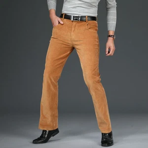 Men Corduroy Cord Pants Stretch Flared Bootcut Trousers Bottoms Casual Plain - Picture 1 of 15