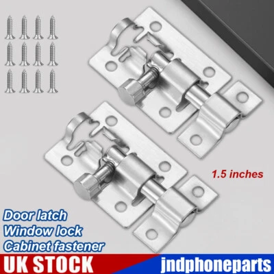 1.5" Silver 2PCS Bathroom Sliding Bolts Toilet Shed Door Lock Catch Latch - Image 1 of 4