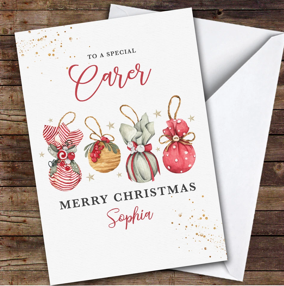 THECARDZOO Special Carer Baubles Custom Greeting Personalised Christmas Card