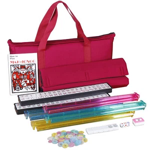 Juego de empujadores/estantes de mahjong americano con bolsa suave 166 azulejos 4 colores - Imagen 1 de 21
