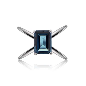 Sterling Silver London Blue Topaz Octagon-Cut Criss Cross Ring, Size 10 - Picture 1 of 3