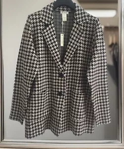 MAX STUDIO KNIT BLACK HOUNDSTOOTH UNCONSTRUCTED BLAZER JACKET SIZE LARGE NWT - Picture 1 of 12