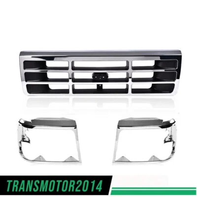 Fit For 1992 1993-1996 Ford F150 F250 Bronco Chrome Grille Headlight Door 3Pcs - Imagem 1 de 4