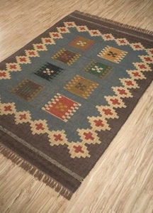 Wool Jute Kilim Rug, Traditional Kilim Jute Rug, Geometric Area Rug, Boho Home - Picture 1 of 6