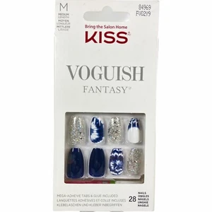 NEW Kiss Nails Voguish Fantasy Press Glue Manicure Medium Coffin Blue Tie Dye - Picture 1 of 2