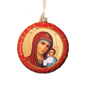 Virgen de Kazán Religioso Redondo Navidad Adorno No Rompible 4 3/4" - Imagen 1 de 2