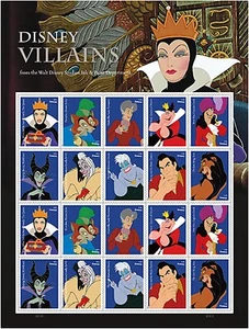 USPS Postal Disney Villains Sheet of 20 Forever Postage Stamps Maleficent Ursula - Picture 1 of 1
