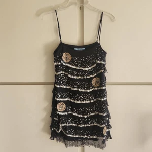 Marciano by Guess Black Silk Tiered,  Ruffled, Beaded Mini Dress/Top.  EUC, M - Picture 1 of 8