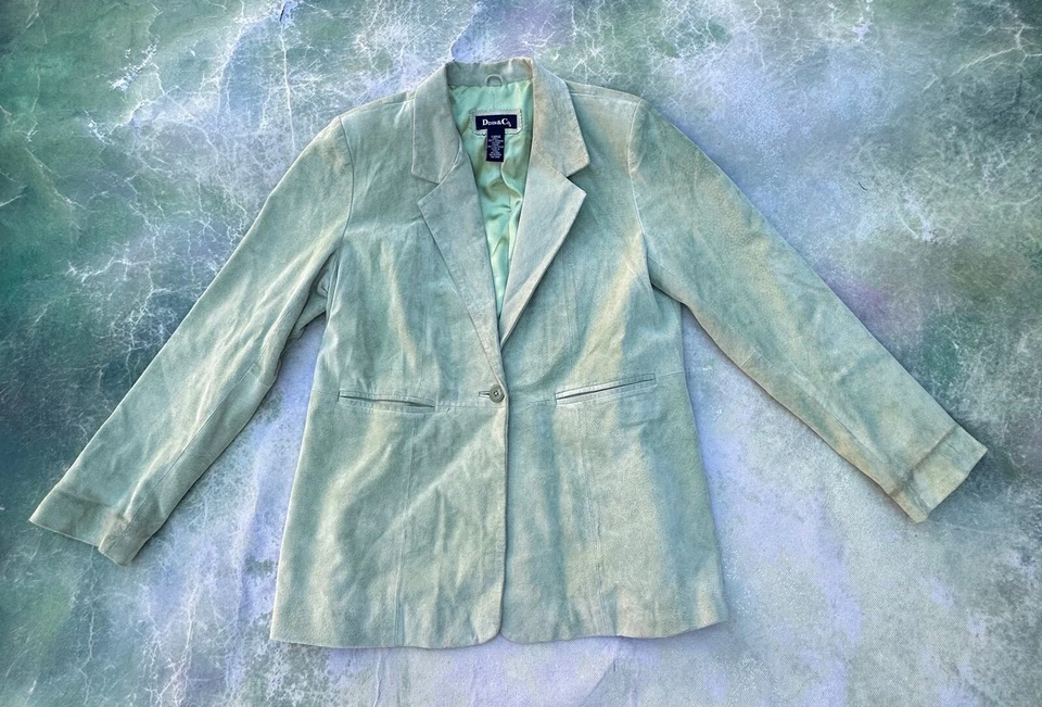 Vintage Denim & Co. Women's Green Leather Blazer Jacket Size L. - Image 1 of 4