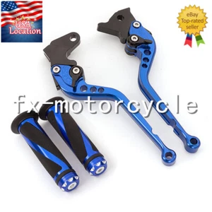 For Yamaha YZF 350 BANSHEE 1997-2008 CNC Brake Clutch Levers & Grips Blue Long - Picture 1 of 17