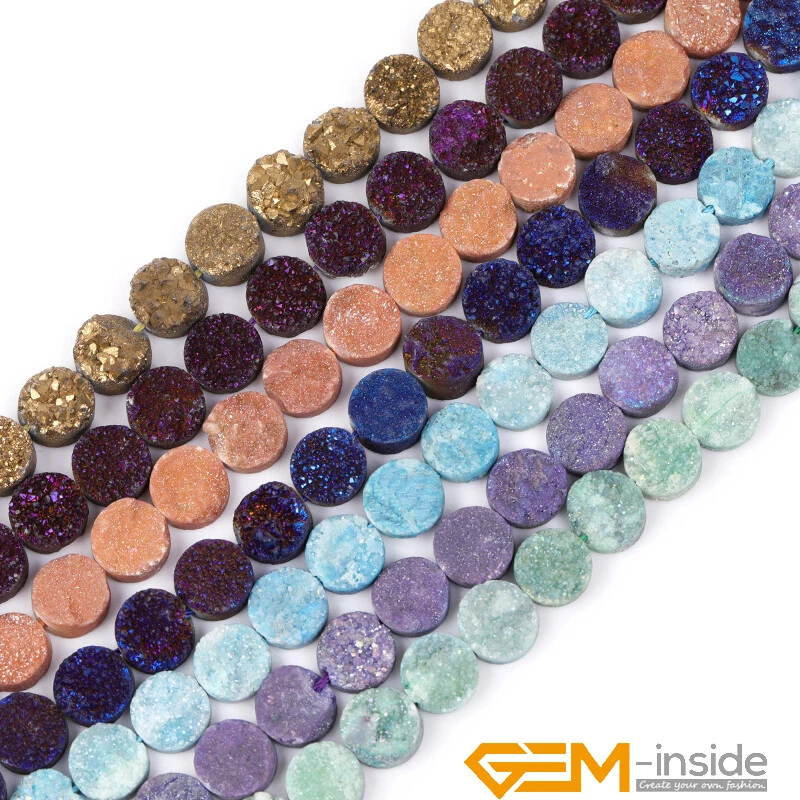 10MM Metallic Titanium Druzy Raw Amethyst Agate Gemstones Coin Loose Beads 19Pcs - Image 1 of 4