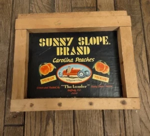 Vintage Sunny Slope Brand Wooden Carolina Peaches Fruit Crate End 13" x 11" - Picture 1 of 3
