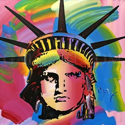 PETER MAX "CABEZA DE LIBERTAD" | ENORME PINTURA ACRÍLICA ORIGINAL SOBRE LIENZO | 60X60" Foto 1 de 3