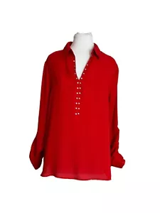 Rebecca Malone Damen Tunika Top Größe Large rot Tab Ärmel Bluse Metall Details - Bild 1 von 7