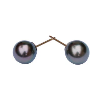 8.5-9mm Tahitian Seawater peacock balck Pearl Earring Stud Amazing luster TH120 - Image 1 of 4