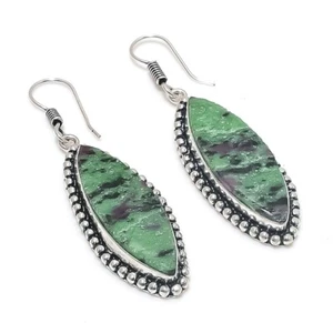 Ruby Zoisite Gemstone Handmade 925 Sterling silver Earring Size 2.25'' - Picture 1 of 1