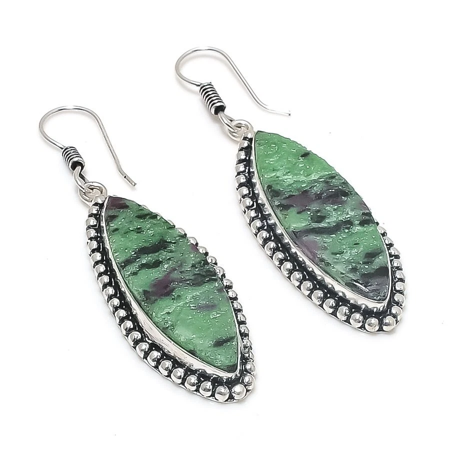 Ruby Zoisite Gemstone Handmade 925 Sterling silver Earring Size 2.25'' - Image 1 of 1