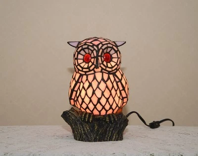 Stained Glass Handcrafted Owl Night Light Table Desk Lamp.  - Image 1 of 4