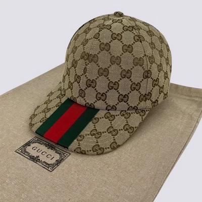Gucci GG Monogram Center Web Canvas Baseball Cap Head Hat Beige Size M - Image 1 of 4