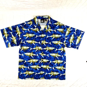 Vintage Street Culture 1990s Shirt Blue Mens Size XL AOP SHARK Print Rave Grunge - Picture 1 of 9
