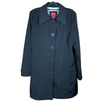 NWT Esprit Women's Black Lined Overcoat Raincoat Trench Size Large MSRP $120 - Image 1 of 4