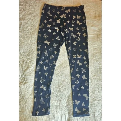 Navy Blue Leggings With Silver Butterflies PLACE Girls XL 14 Soft Cotton Blend - Image 1 of 4
