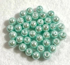 NEW 8MM MINT COLOR LOOSE GLASS PEARLS ROUND 40 PCS FOR JEWELRY MAKING NWOT - Picture 1 of 1