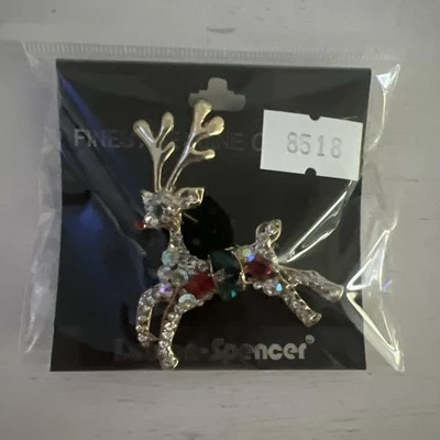 Christmas Pin Reindeer Finest Genuine Crystals P4057 - New in package Foto 1 de 3