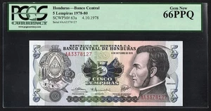 1978 Honduras, 5 Lempiras, 4.10.1978, Pick-63a, PCGS 66 UNC - Picture 1 of 4