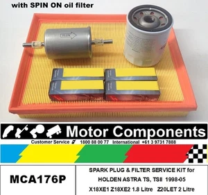 HOLDEN ASTRA TS TSII SPARK PLUGS & FILTER SERVICE KIT 1998-07 SPIN ON oil filter - Picture 1 of 3
