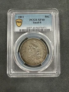 1811 50c Capped Bust Half Dollar Small 8 PCGS XF40 - Picture 1 of 2