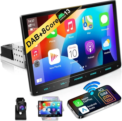 Android 13 Radio Coche Bluetooth 1Din 10.1 Pulgadas Apple Carplay Inalambrico An - Imagen 1 de 4