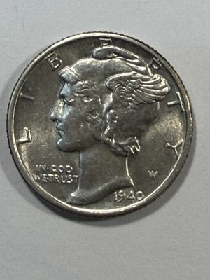 Moneda de diez centavos Mercury 1940 D UNC Foto 1 de 4