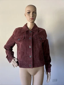 New NWT 9&Co Suede Genuine Leather Jacket Burgundy Red Wine Color Flower Heart L - Picture 1 of 24