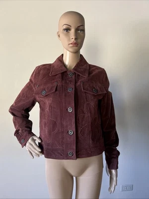 New NWT 9&Co Suede Genuine Leather Jacket Burgundy Red Wine Color Flower Heart L - Image 1 of 4