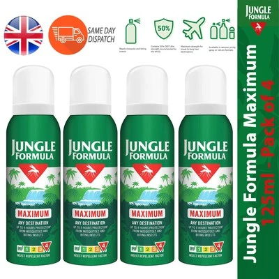 Jungle Formula Maximum Insect Repellent Spray with DEET Quick Midges 125ml x 4 - Image 1 of 4