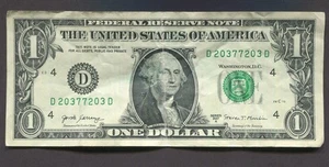 1 Dollar Federal Reserve Schein Fancy Faux Palindrome Seriennummer 20377203 - Bild 1 von 2