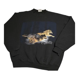 Vintage 90's Tultex Wildlife Expedition Wolf Pattern Nature Outdoors Earth Howl - Picture 1 of 5