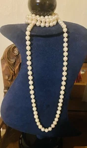 ESTATE OPERA LENGTH PEARL NECKLACE 44” HAND TIED SINGLE STRAND 14K GOLD CLASP - Picture 1 of 4